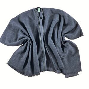 Soft Gray Faux Leather Trim Cape Wrap One Size Armholes Cozy Poncho